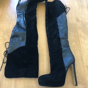 Over the knee boots black suede and leather